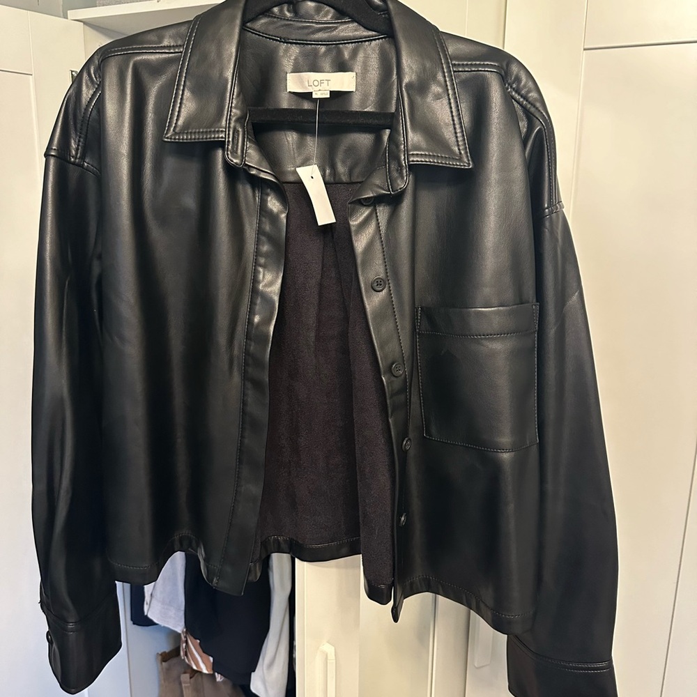 LOFT Black Leather Jacket Classic Cropped Design